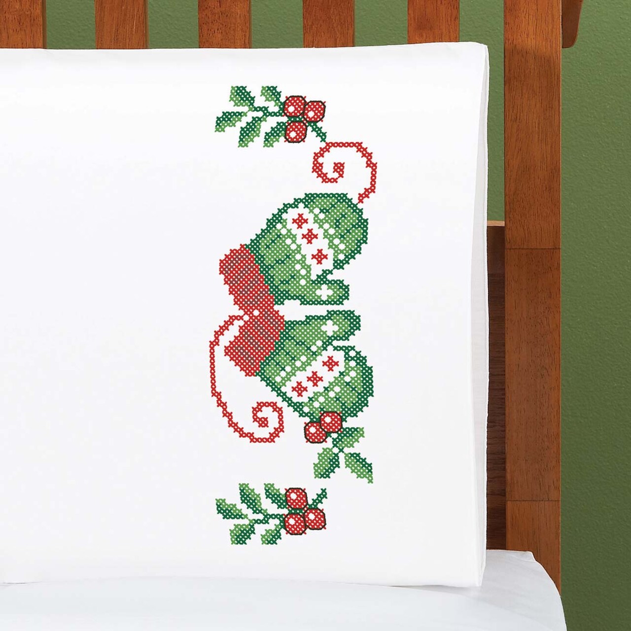 Herrschners Winter Warmth Pillowcase Pair Stamped Cross-Stitch